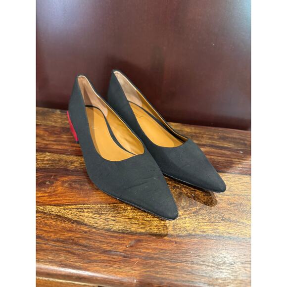 J. McLaughlin Cheryl Black & Red Pointed Toe Leather Heel Pump Sz 7 - Picture 1 of 7